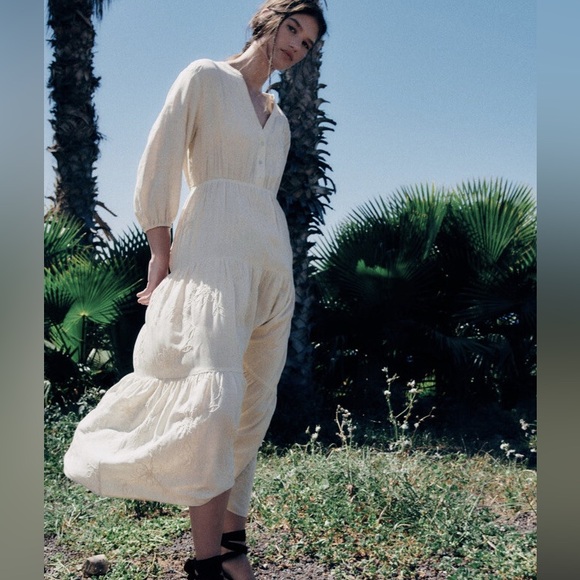 Zara embroidered linen blend midi dress - Picture 8 of 8